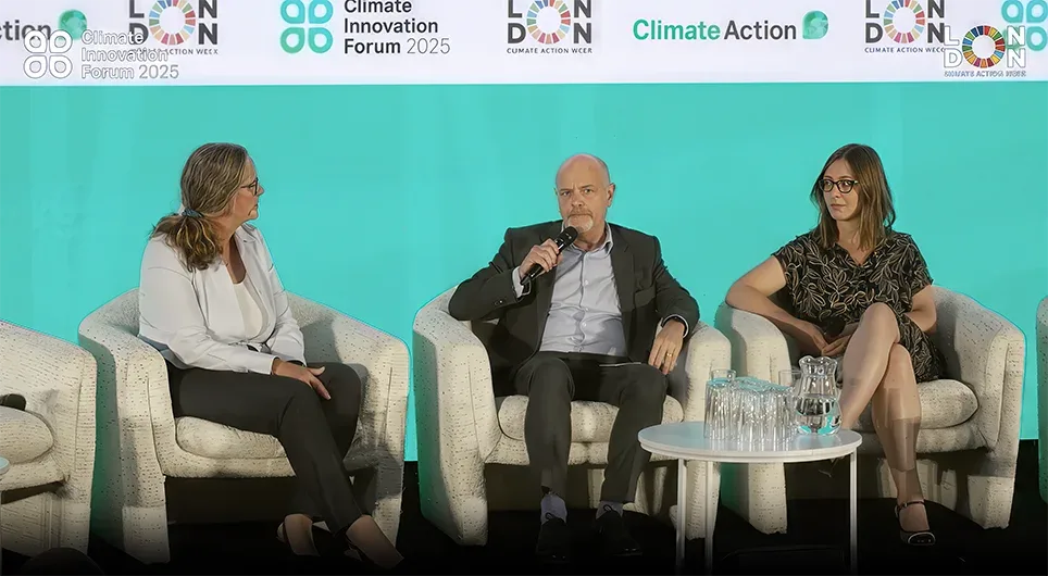 Steve Kelly and panelists speaking at Climate Innovation Forum 2025